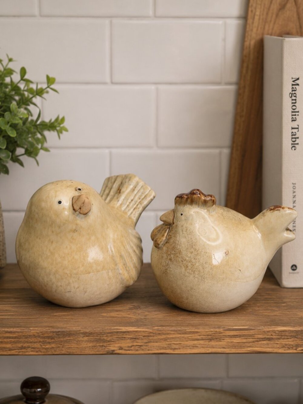 VTG Handcrafted Ceramic Chickens Figurines Set of 2 Brown Speckled Glaze